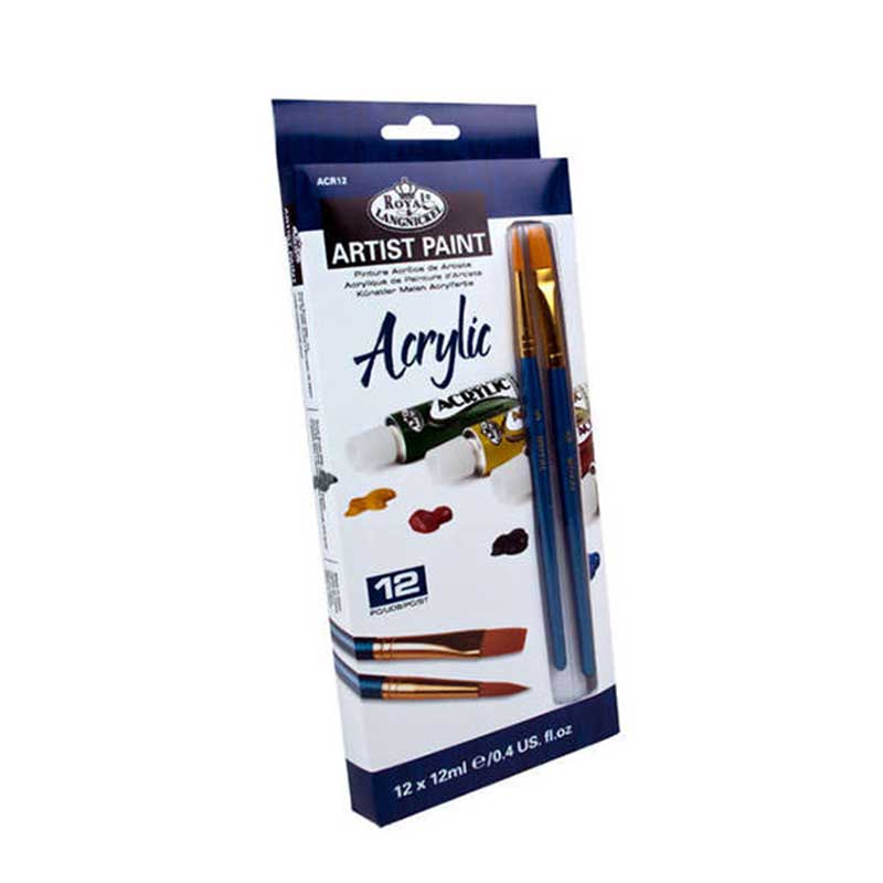 Set culori acrilice 12x12ml cu 2 pensule fir sintetic