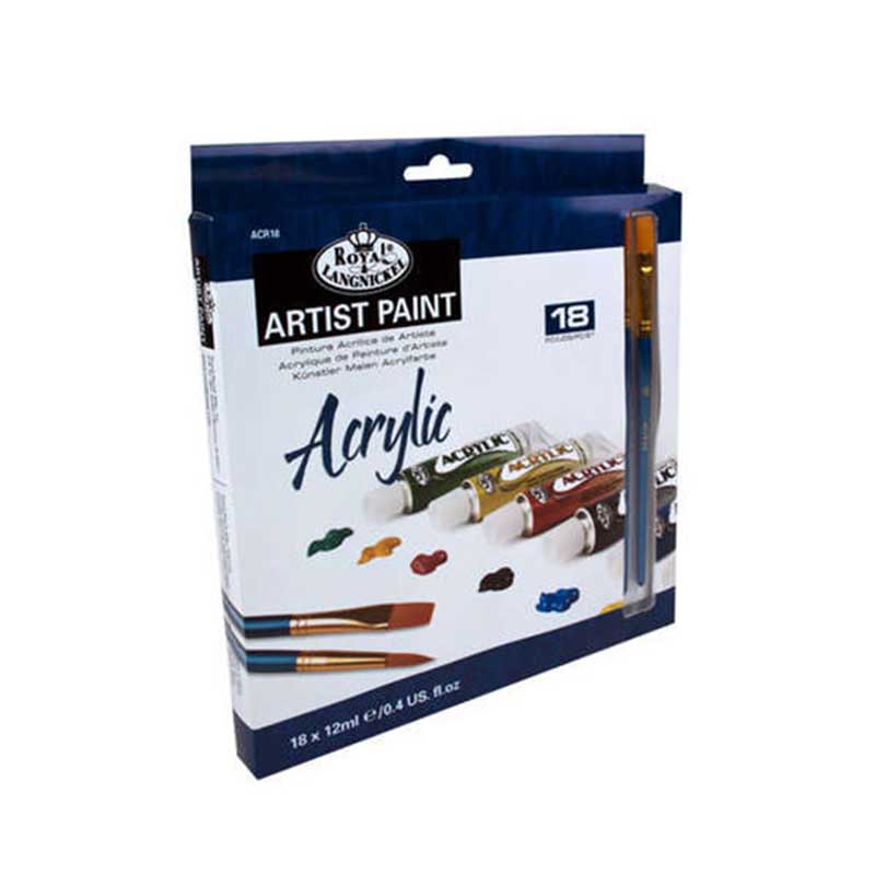 Set culori acrilice 18x12ml cu 2 pensule fir sintetic