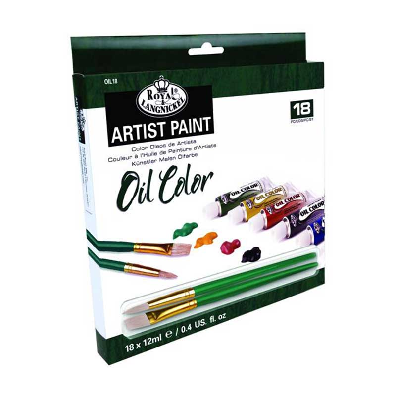 Set culori ulei 18x12ml cu 2 pensule cu fir natural