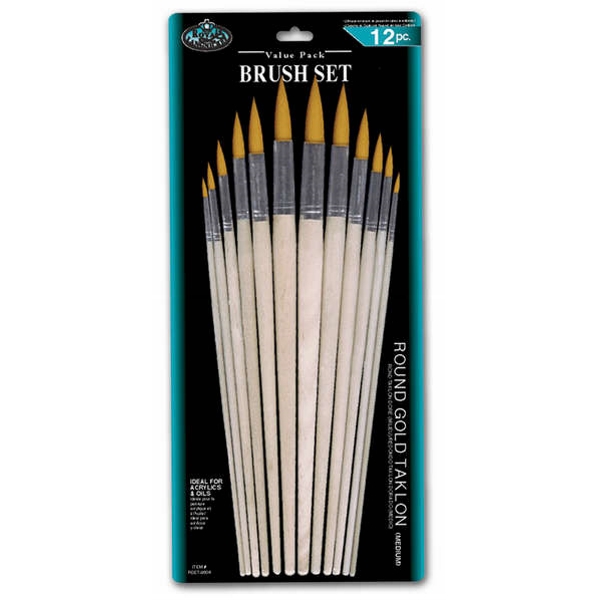 Set 12 pensule rotunde cu fir sintetic Gold Taklon Royal Langnickel pictura