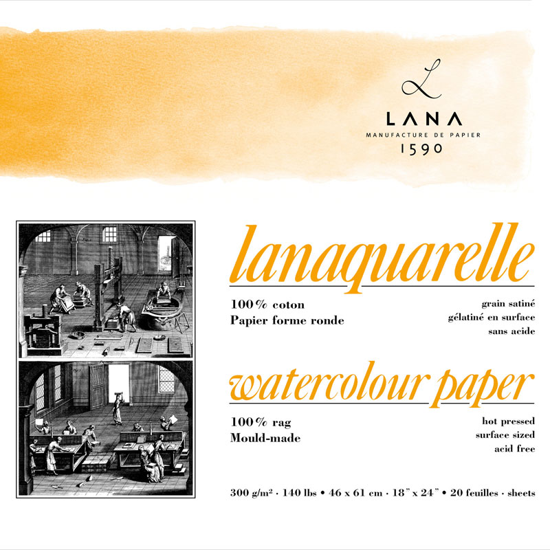 Bloc acuarela 100% bumbac Lanaquarelle Grain Satine (Hot Pressed) 300g
