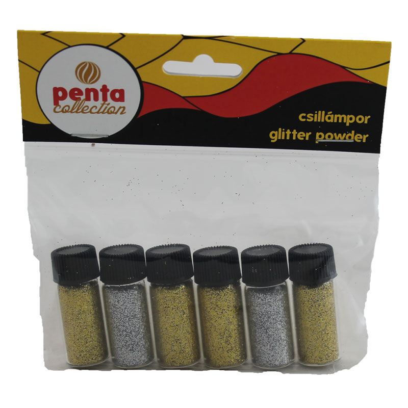 Pulbere-glitter,-Pentart-6-x-3,5ml,-Aur,-Argint