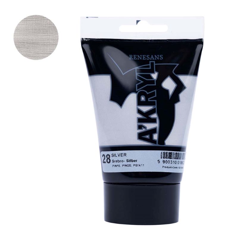 Culoare acrilica metalizata, Renesans A'kryl, 100ml, 28 Argintiu