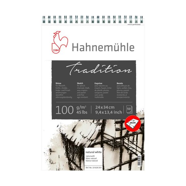 Bloc schite cu spira Tradition Hahnemühle, 50 coli, 100g