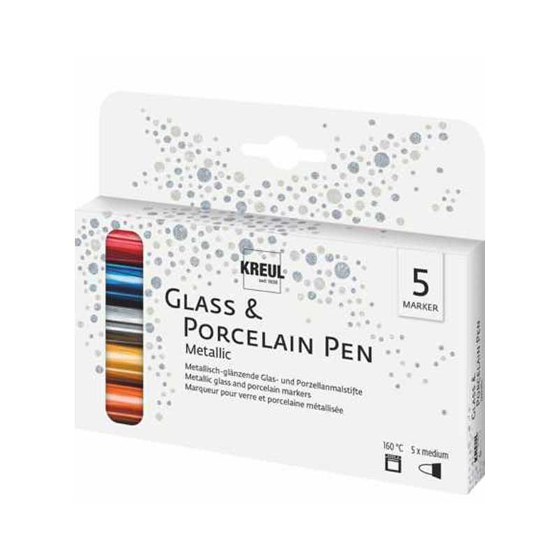 Set 5 markere pentru sticla si portelan, Metallic medium, C. Kreul