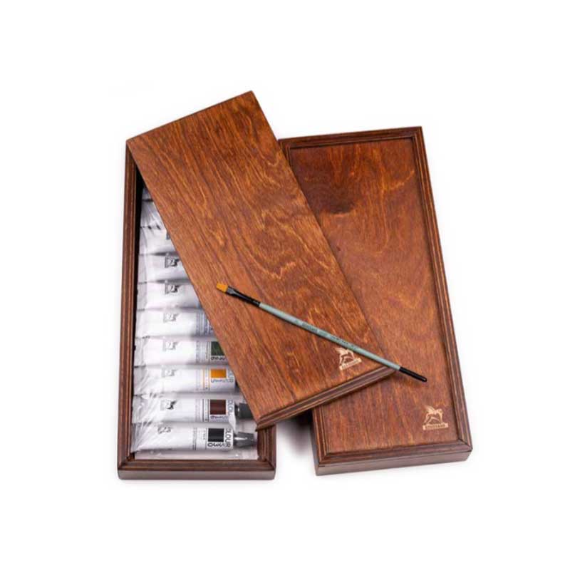 Set culori acrilice 10x20ml, cutie lemn si pensula, Renesans