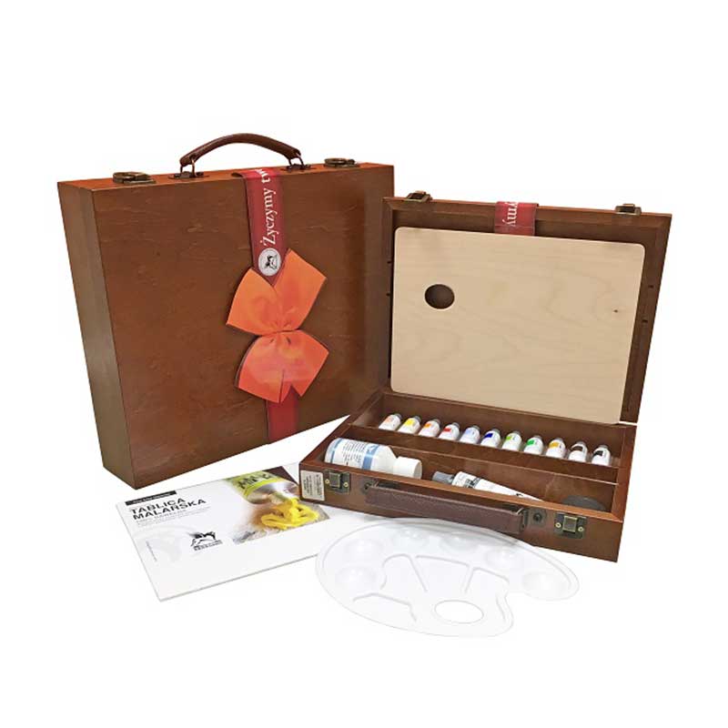 Set culori acrilice 11x20ml, cutie lemn si accesorii, Renesans