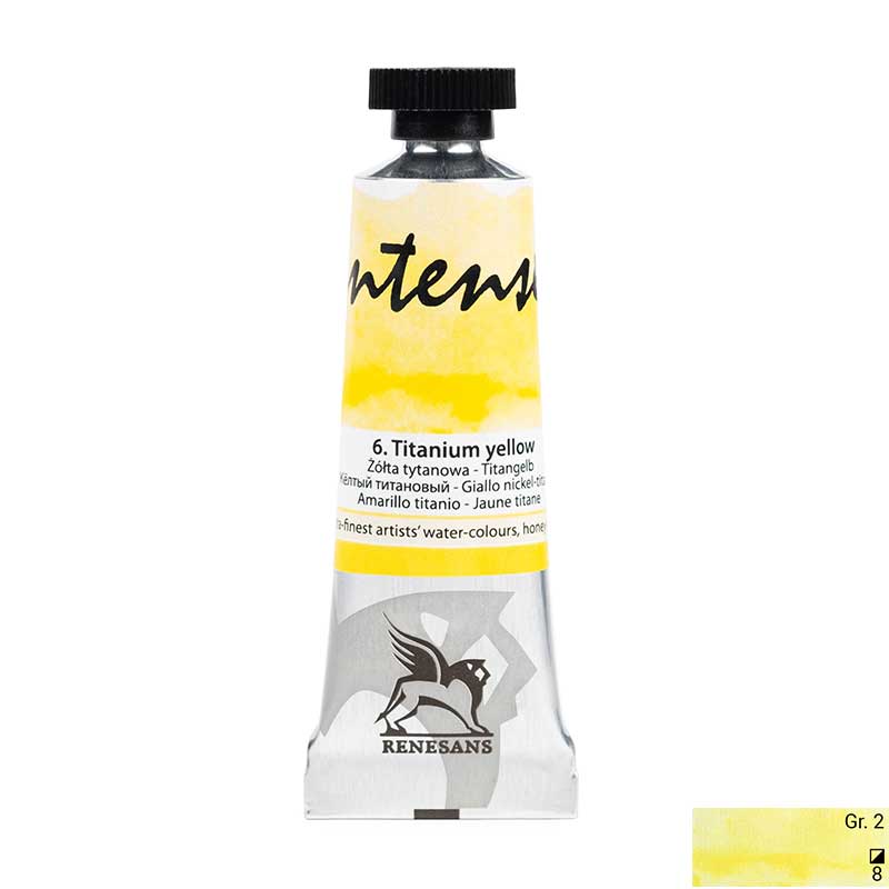 Culoare acuarela la tub, extrafina, 15ml, Intense Water, Renesans 06 Titanium yellow