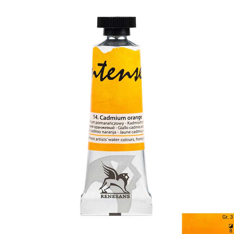 Culoare acuarela la tub, extrafina, 15ml, Intense Water, Renesans 14 Cadmium orange