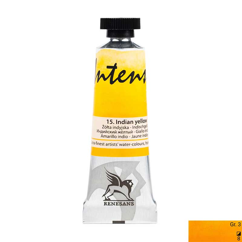 Culoare acuarela la tub, extrafina, 15ml, Intense Water, Renesans 15 Indian yellow