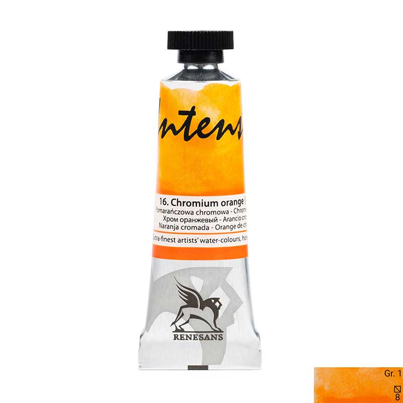 Culoare acuarela la tub, extrafina, 15ml, Intense Water, Renesans 16 Chromium orange (hue)