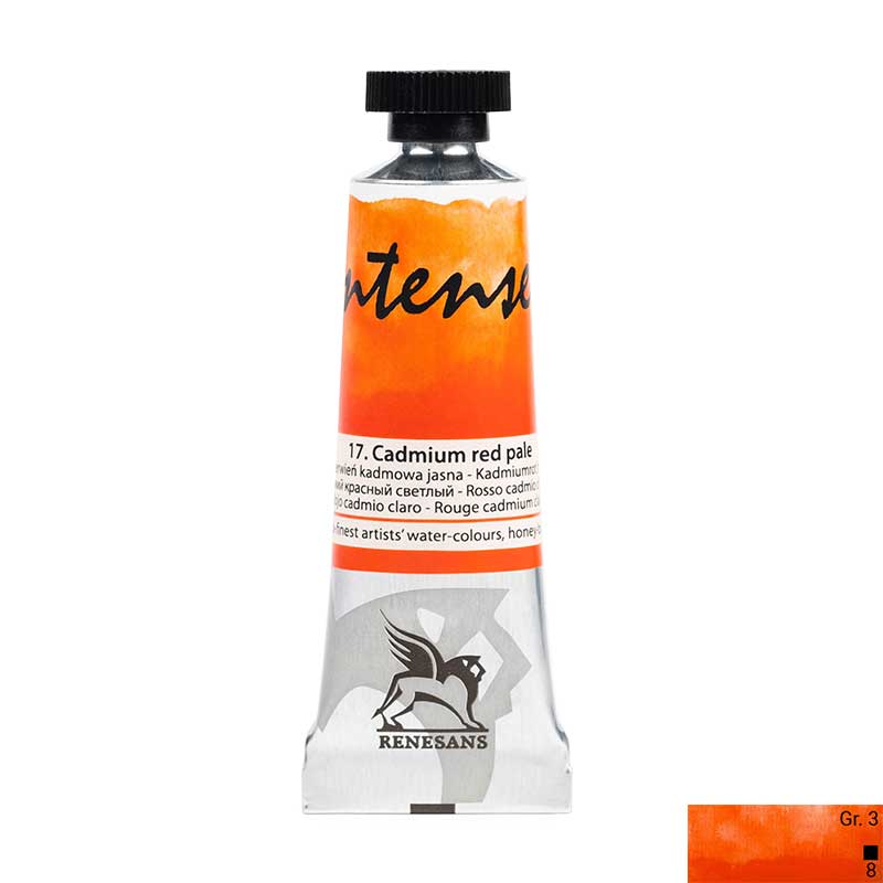 Culoare acuarela la tub, extrafina, 15ml, Intense Water, Renesans 17 Cadmium red pale