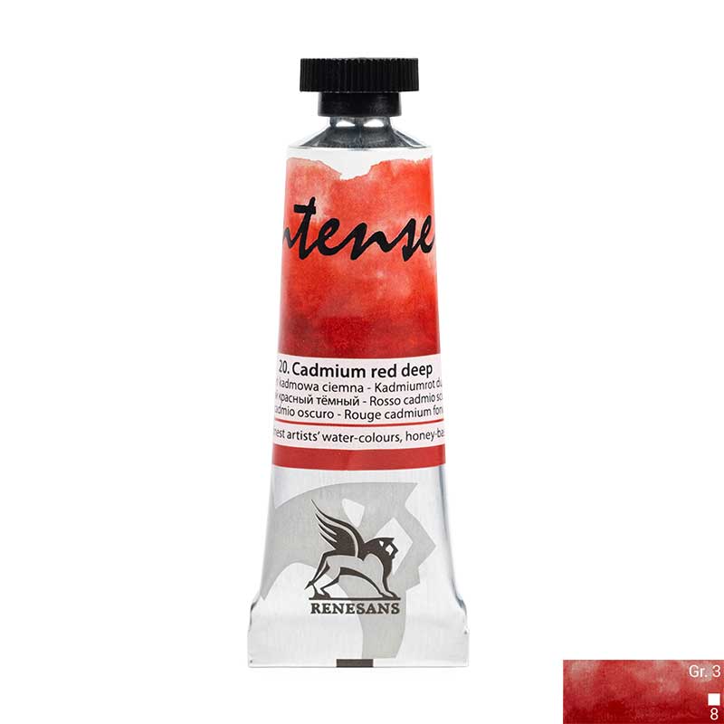 Culoare acuarela la tub, extrafina, 15ml, Intense Water, Renesans 20 Cadmium red deep
