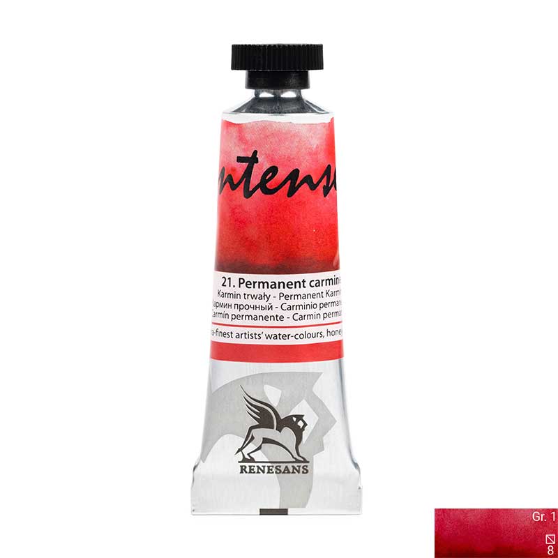 Culoare acuarela la tub, extrafina, 15ml, Intense Water, Renesans 21 Permanent carmine