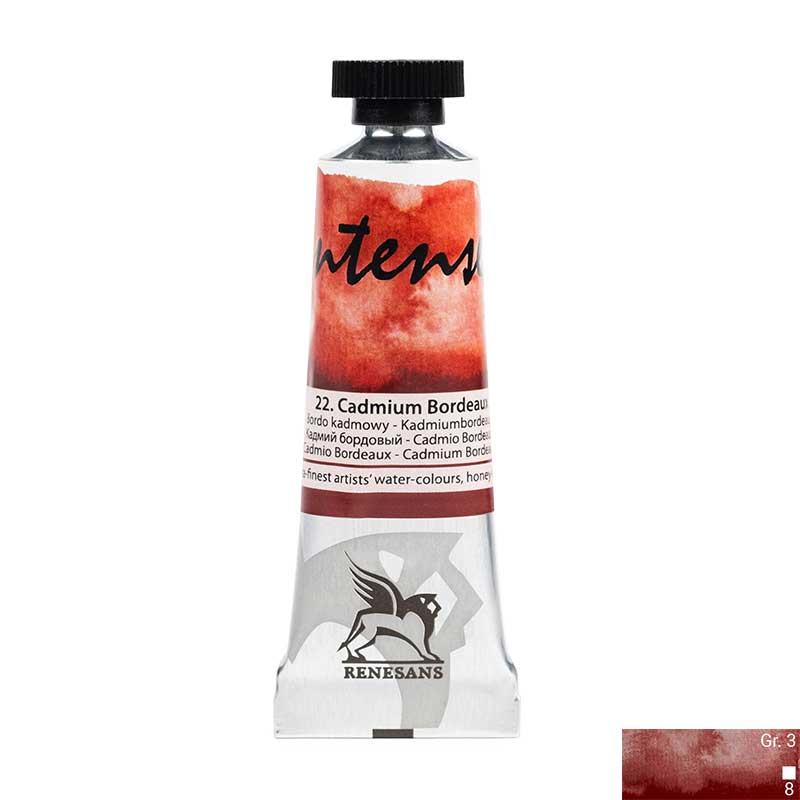 Culoare acuarela la tub, extrafina, 15ml, Intense Water, Renesans 22 Cadmium Bordeaux