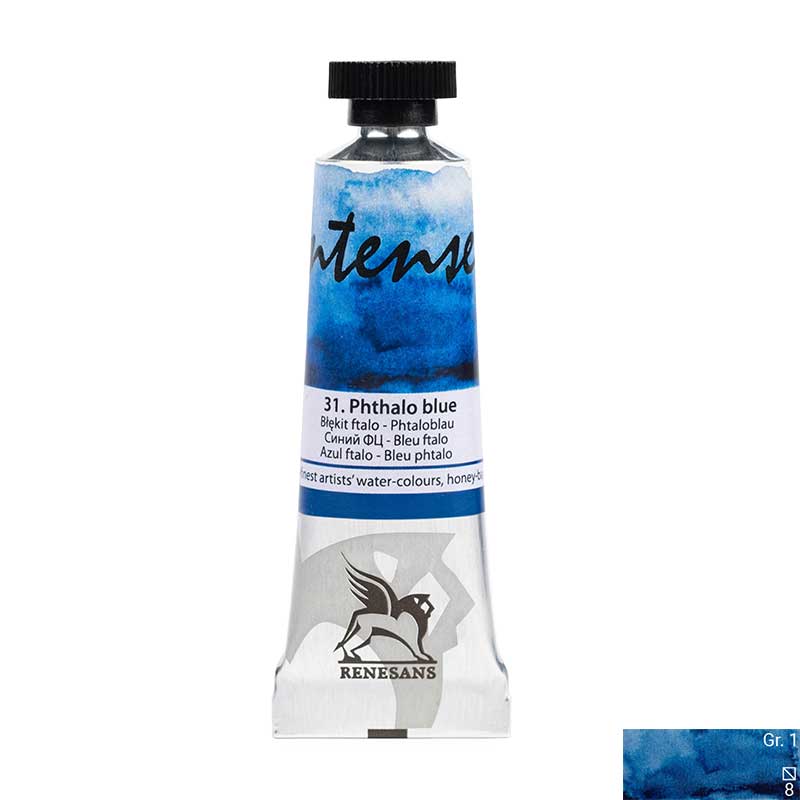 Culoare acuarela la tub, extrafina, 15ml, Intense Water, Renesans 31 Phthalo blue