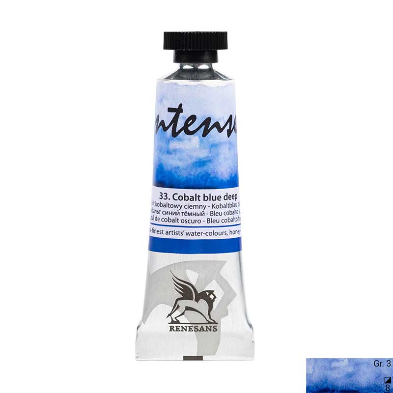 Culoare acuarela la tub, extrafina, 15ml, Intense Water, Renesans 33 Cobalt blue deep