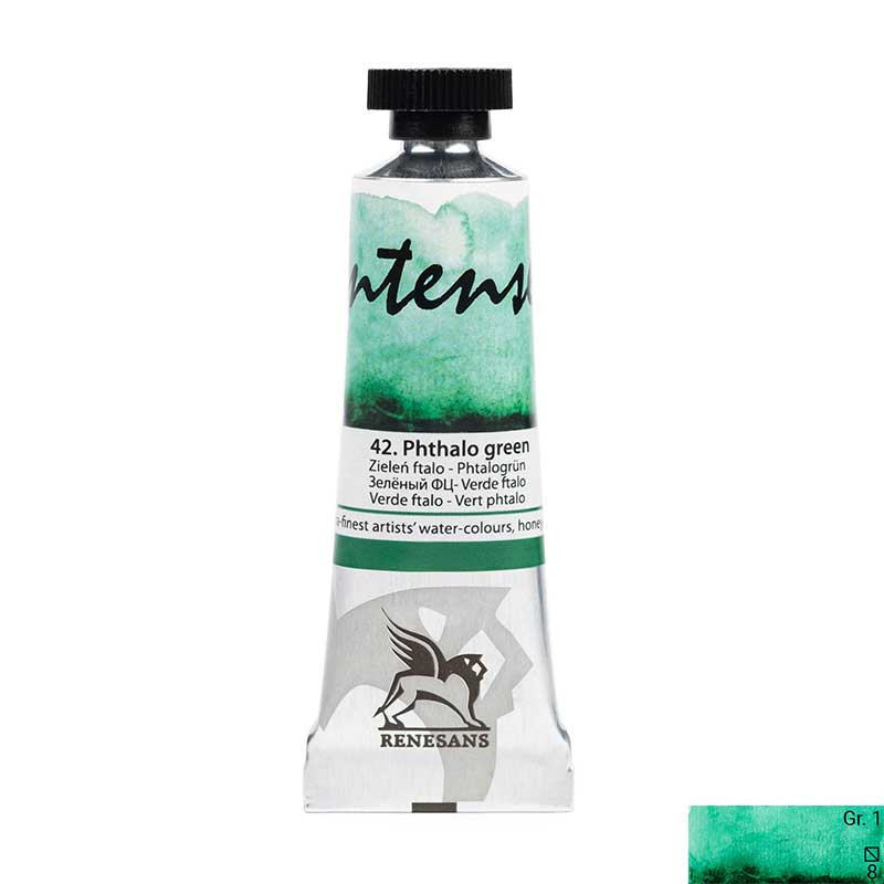 Culoare acuarela la tub, extrafina, 15ml, Intense Water, Renesans 42 Phthalo green