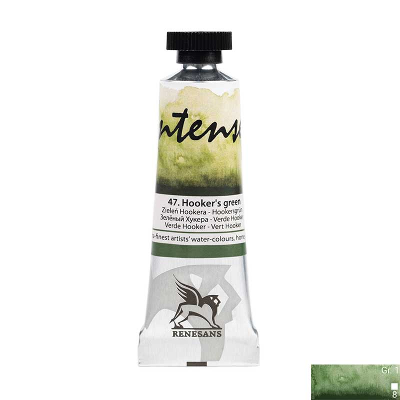 Culoare acuarela la tub, extrafina, 15ml, Intense Water, Renesans 47 Hooker's green