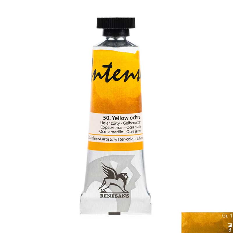 Culoare acuarela la tub, extrafina, 15ml, Intense Water, Renesans 50 Yellow ochre