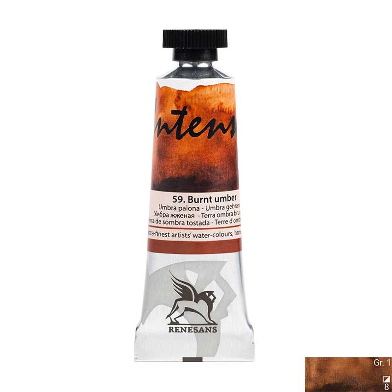Culoare acuarela la tub, extrafina, 15ml, Intense Water, Renesans 59 Burnt umber