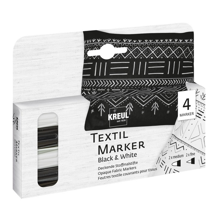 Set 4 markere alb si negru pentru textile, C. Kreul, culori opace