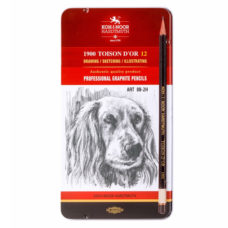 Set 12 creioane grafit, cutie metalica, Toison D'or, Koh-I-Noor