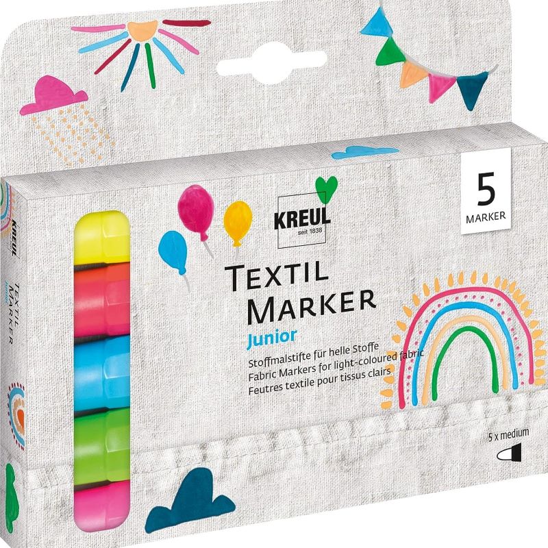 Set 5 markere pentru textile, varf mediu 2-4 mm, Junior C. Kreul