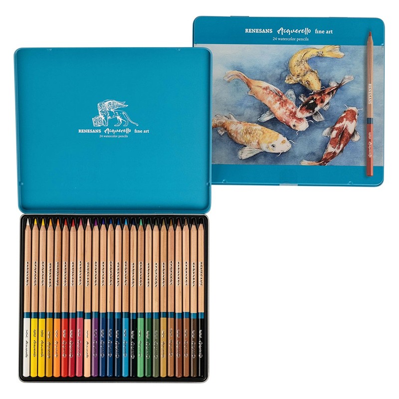 Set 48 creioane acuarelabile, cutie metalica, Renesans Natural