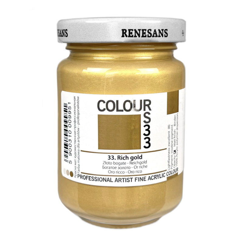 Culoare acrilica metalizata, Renesans Colours 125 ml, 33 Rich Gold