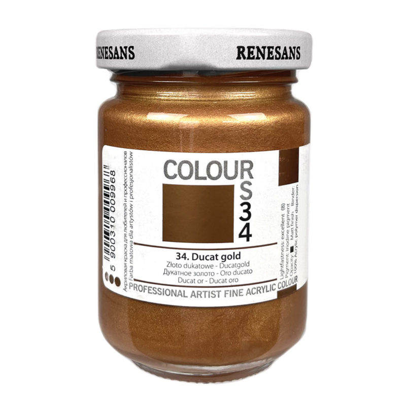 Culoare acrilica metalizata, Renesans Colours 125 ml, 34 Ducat Gold