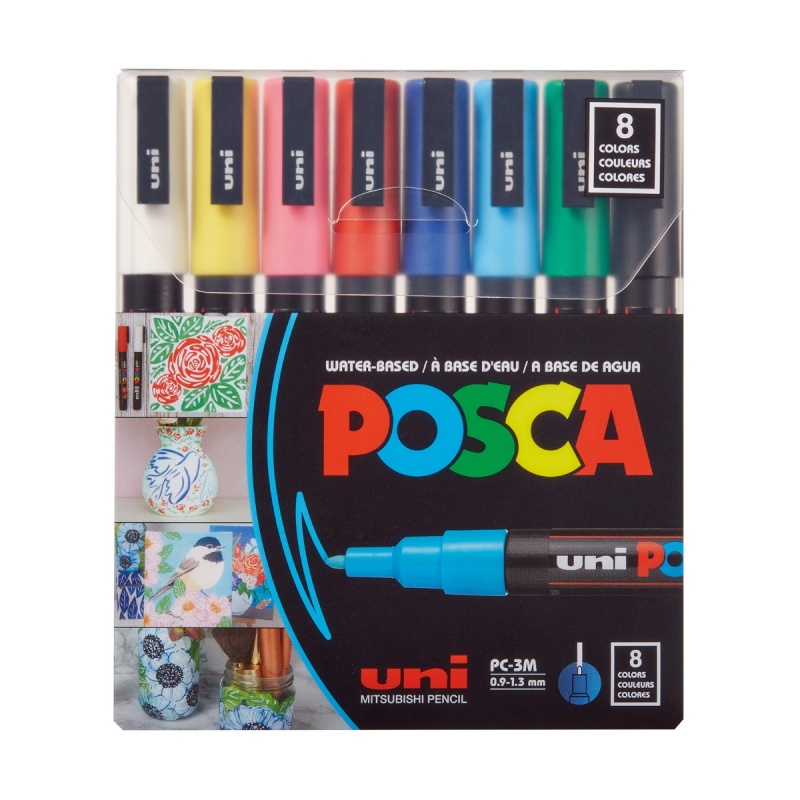 Set 8 markere PC-3M 0.9-1.3mm, varf rotund, Posca