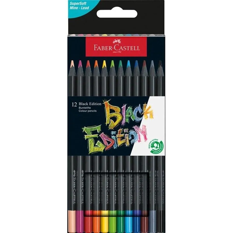 Set 12 creioane colorate, Black Edition, Faber-Castell