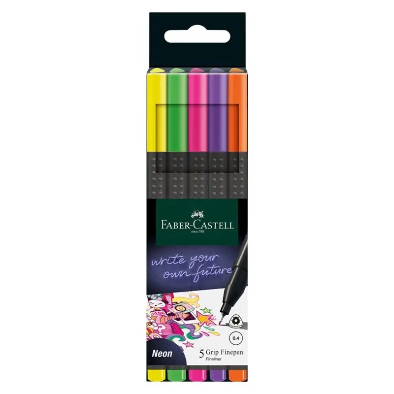 Set 5 linere 0,4 mm, Neon Grip, Faber-Castell