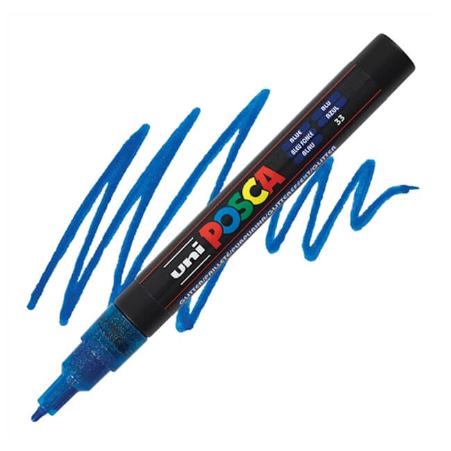 Marker PC-3M Posca 0.9-1.3 mm, Glitter Albastru