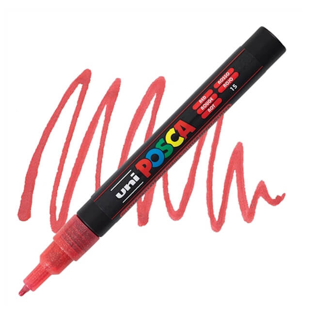 Marker PC-3M Posca 0.9-1.3 mm, Glitter Rosu