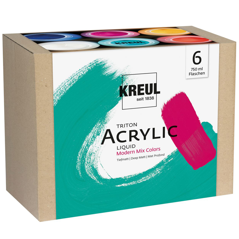Set 6 x 750 ml Modern Mix Colors, culori acrilice Solo Goya Triton - C. Kreul